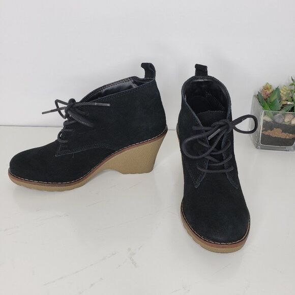Sonoma Black Suede Leather Wedge Booties Size 6 - Picture 1 of 15
